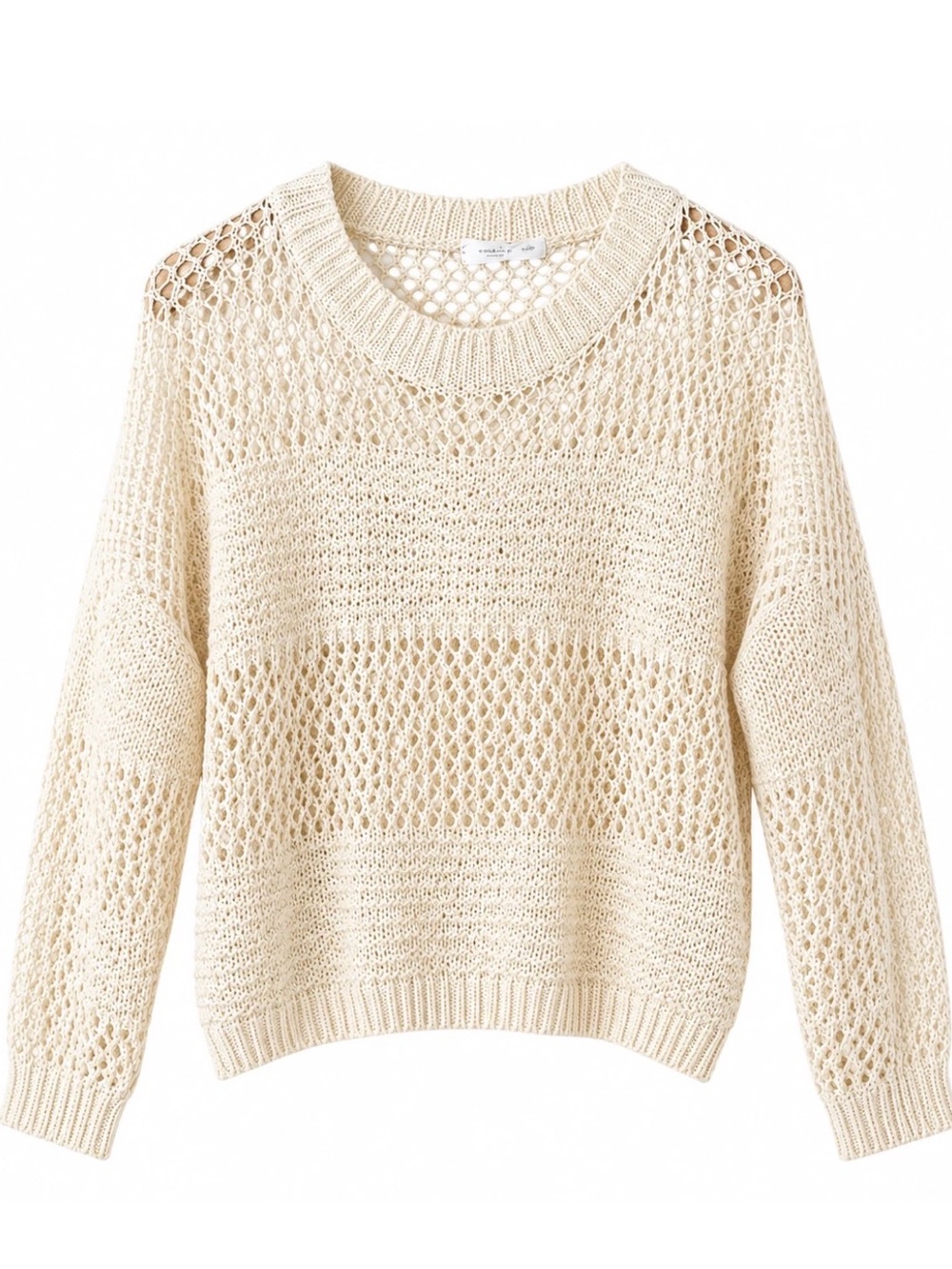 Anthropologie Cream Open Knit Sweater Small Boho Cozy Pullover